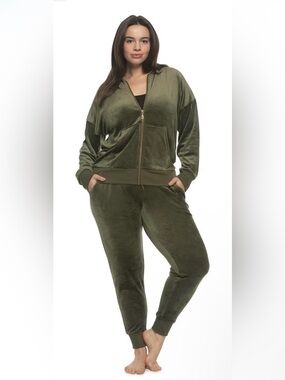 Felina Velour Lounge Set XXL – Olive Green 2-Piece Hoodie & Joggers